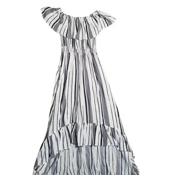 SOLD ! New Look Gray Striped Off Shoulder Casual Maxi Dress Size Small GUC - Picture 11 of 15